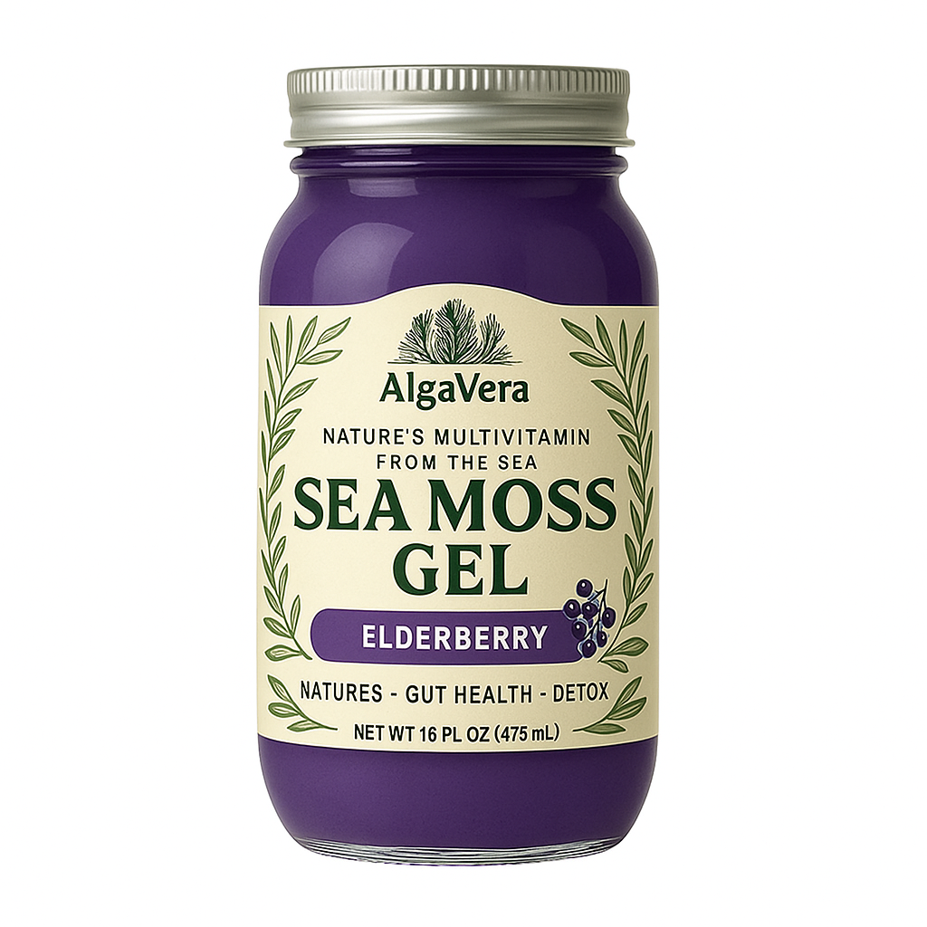 AlgaVera Elderberry Sea Moss Gel – Organic Superfood for Gut Health, Detox & Immunity – 16 oz